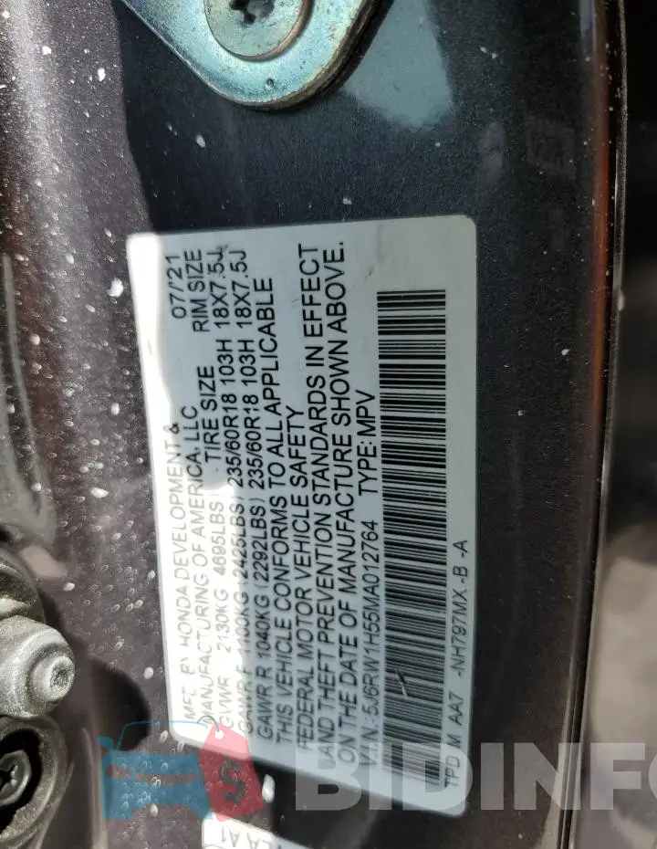 5J6RW1H55MA012764 Photo# 13