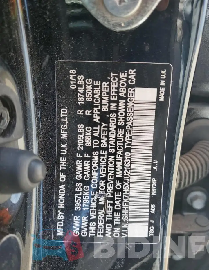 SHHFK7H5XJU216310 Photo# 12
