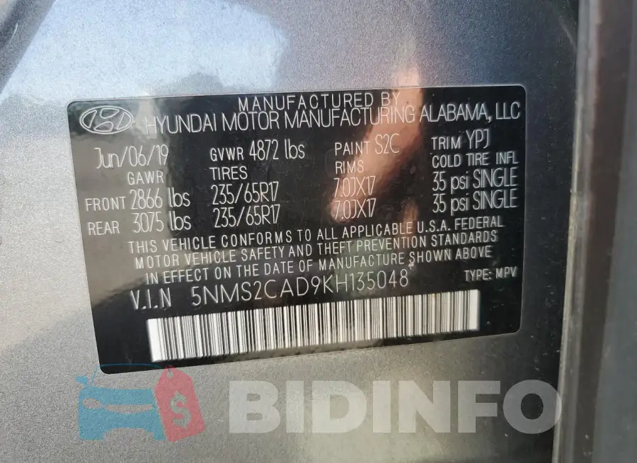 5NMS2CAD9KH135048 Photo# 13