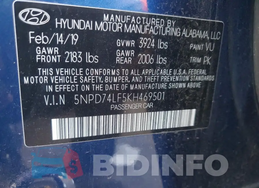 5NPD74LF5KH469501 Photo# 12