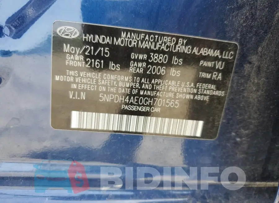 5NPDH4AE0GH701565 Photo# 12