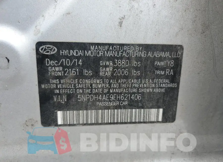5NPDH4AE9FH621406 Photo# 12