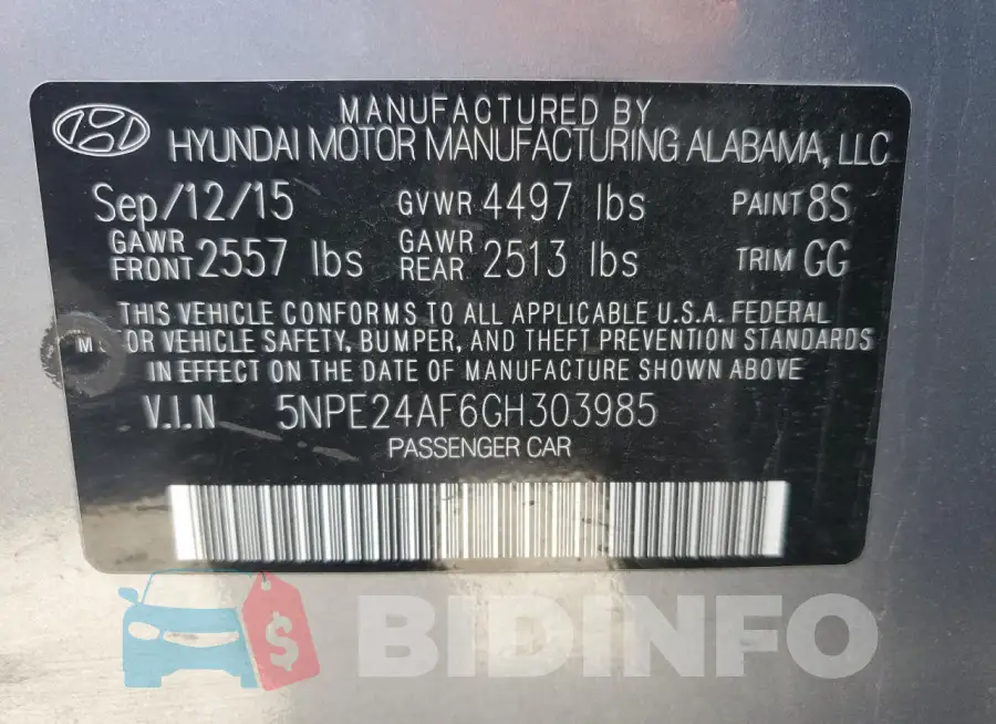 5NPE24AF6GH303985 Photo# 12