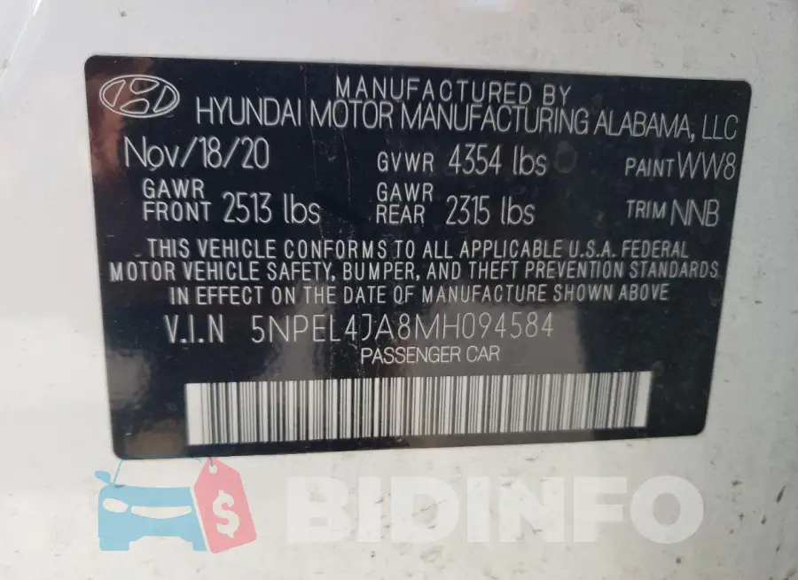 5NPEL4JA8MH094584 Photo# 13