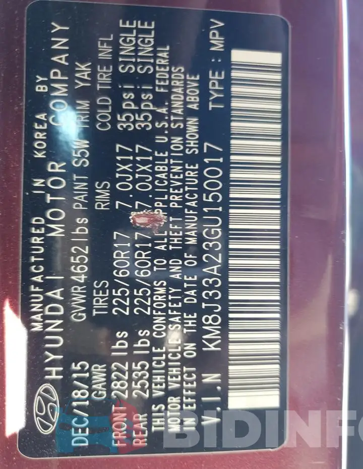 KM8J33A23GU150017 Photo# 12
