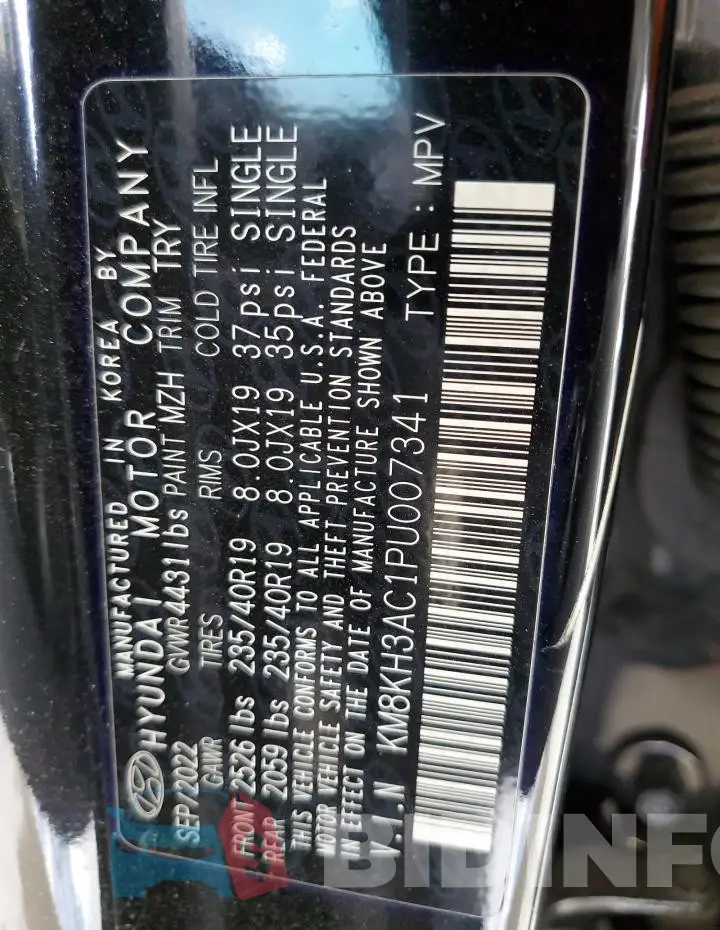 KM8KH3AC1PU007341 Photo# 13