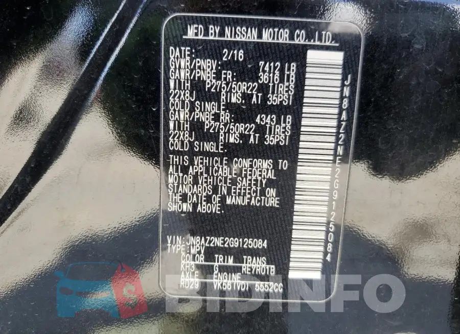 JN8AZ2NE2G9125084 Photo# 12
