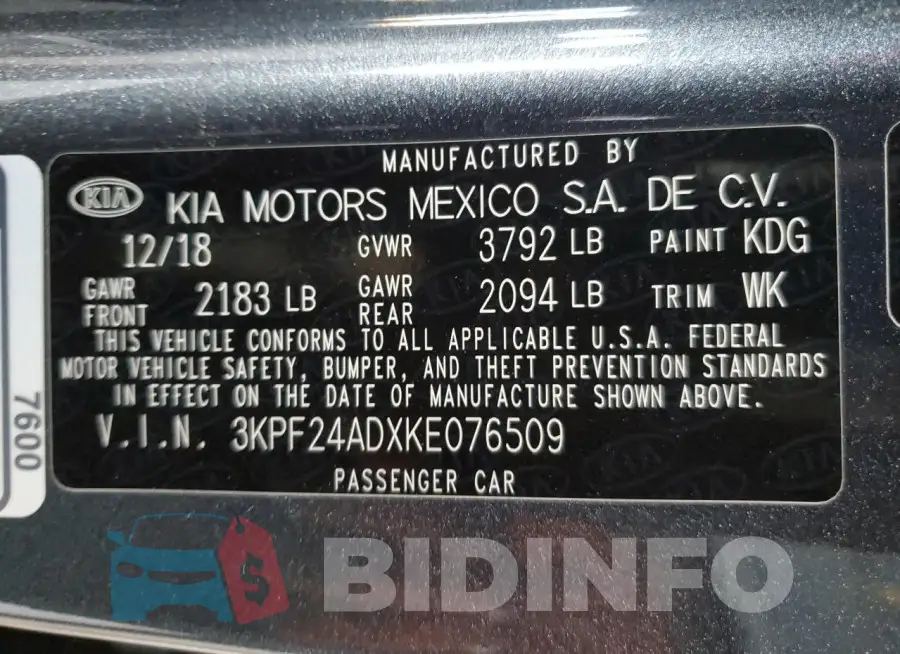 3KPF24ADXKE076509 Photo# 13