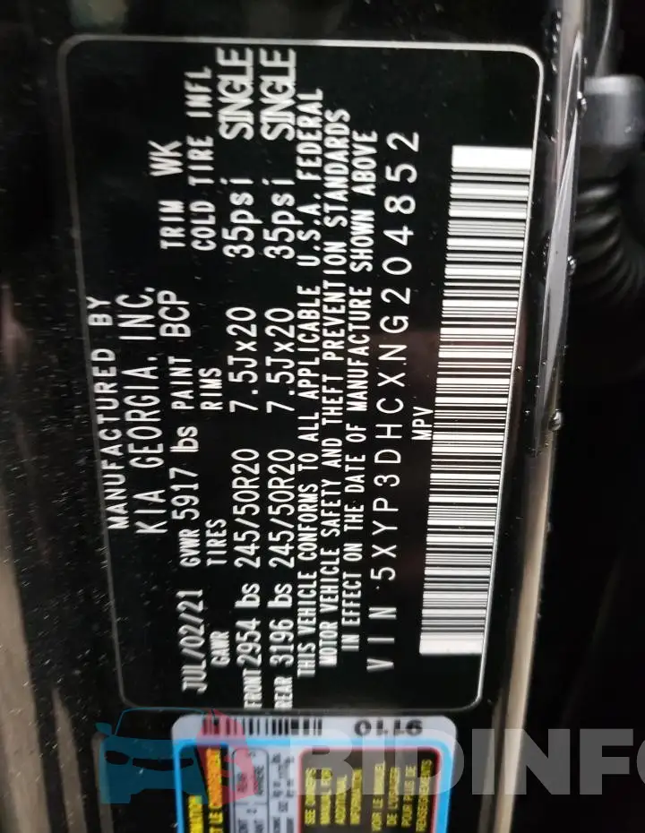 5XYP3DHCXNG204852 Photo# 13