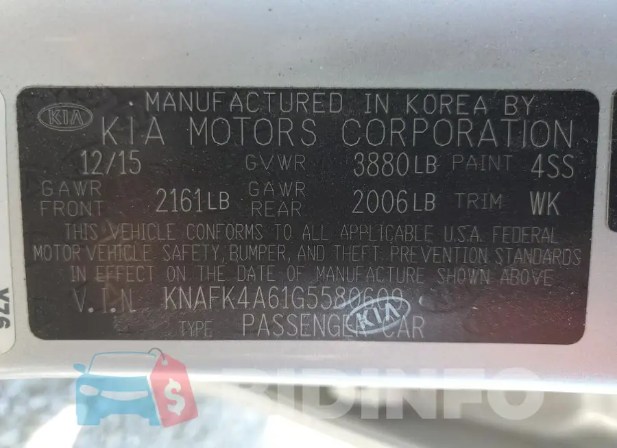 KNAFK4A61G5580609 Photo# 12