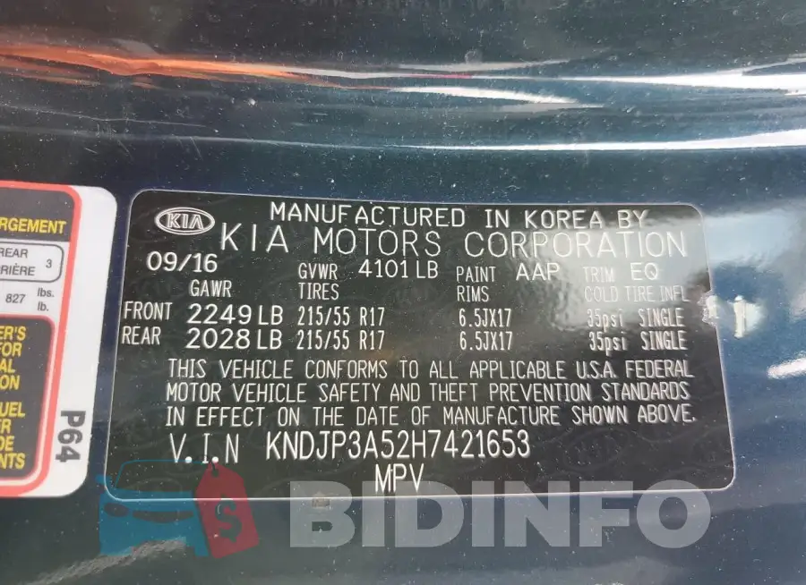 KNDJP3A52H7421653 Photo# 13