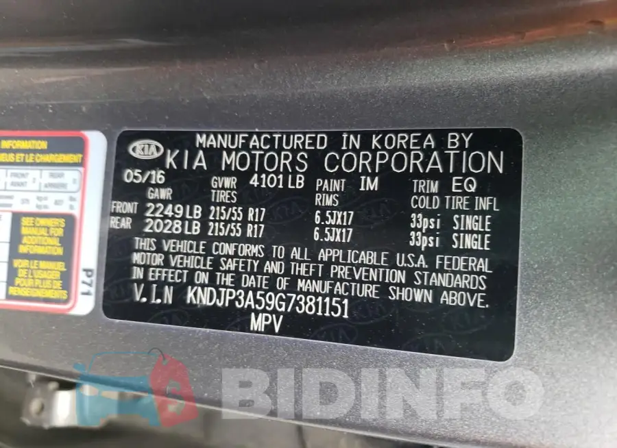 KNDJP3A59G7381151 Photo# 13