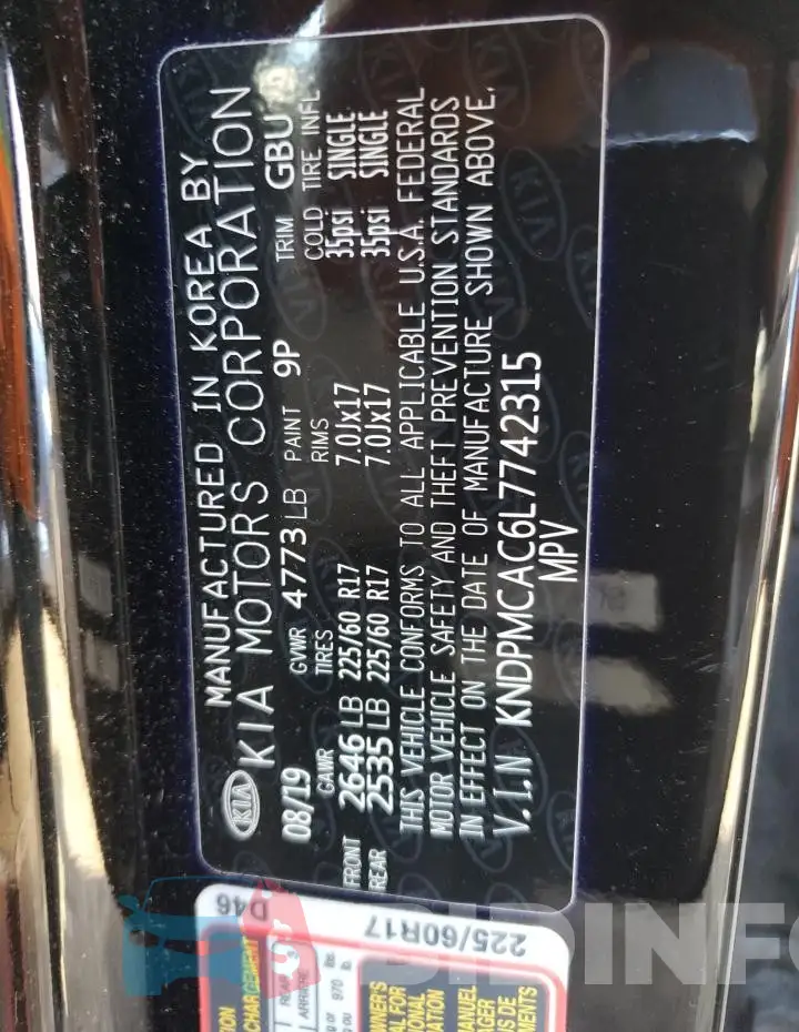 KNDPMCAC6L7742315 Photo# 13