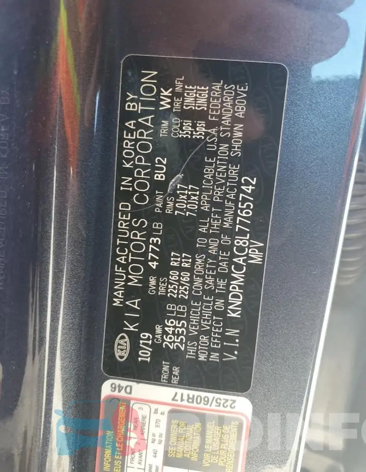 KNDPMCAC8L7765742 Photo# 13