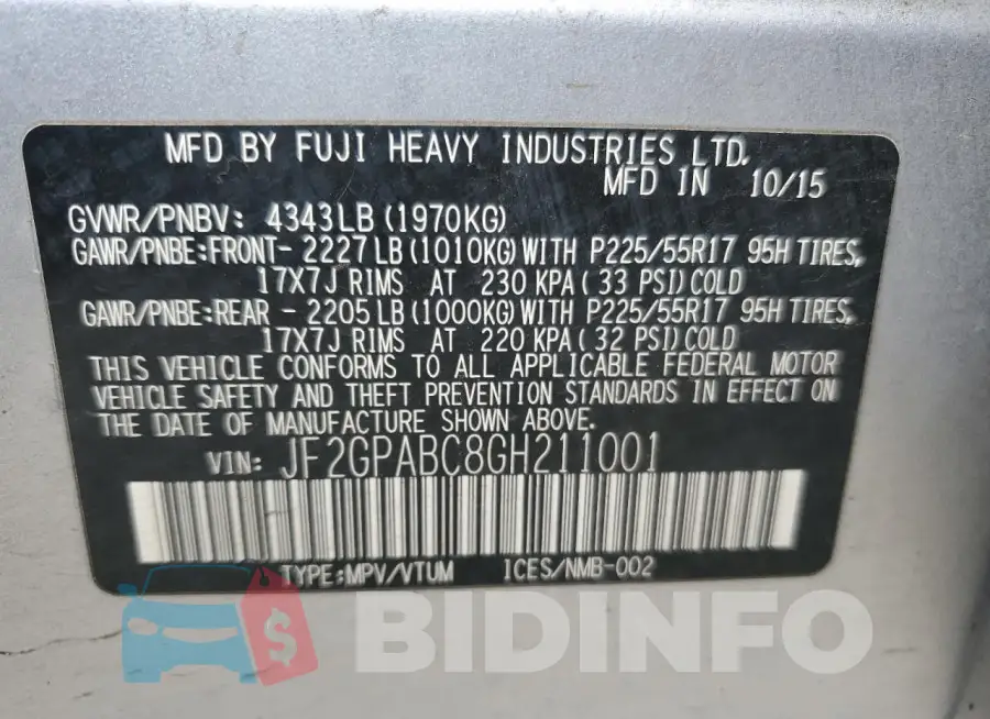 JF2GPABC8GH211001 Photo# 12