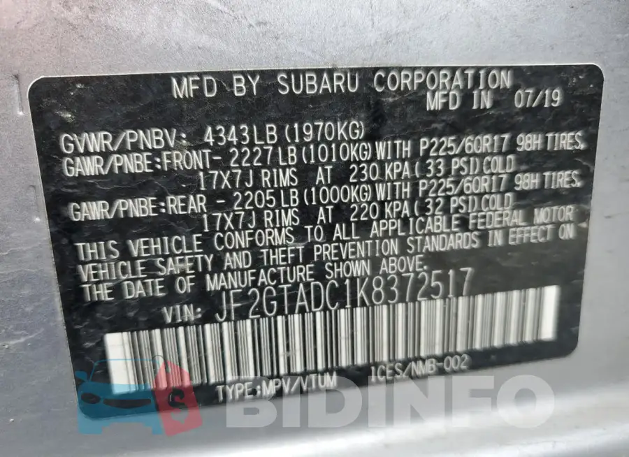 JF2GTADC1K8372517 Photo# 13