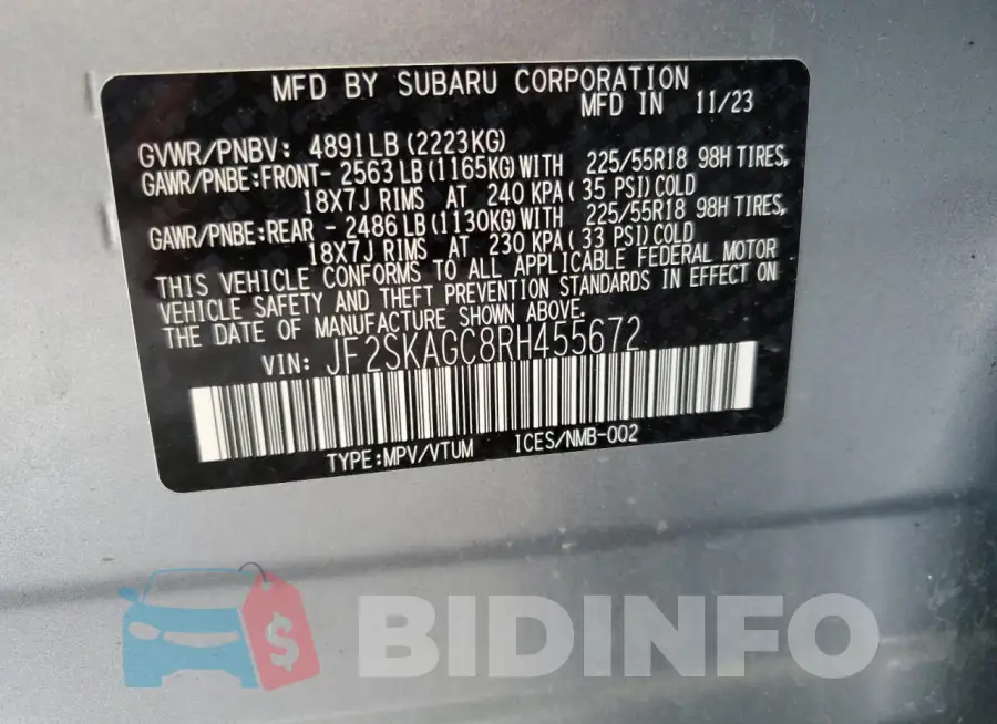 JF2SKAGC8RH455672 Photo# 14