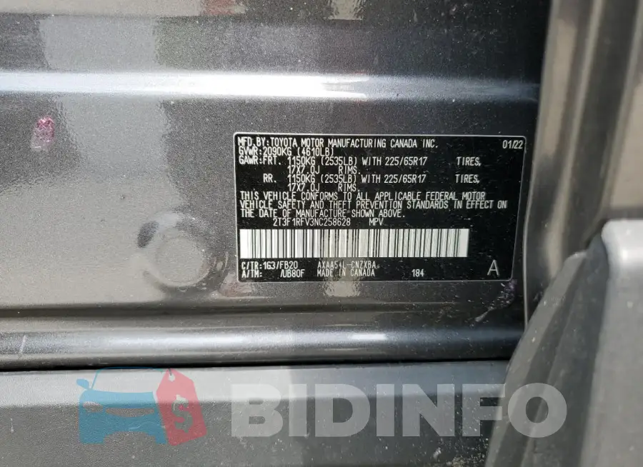 2T3F1RFV3NC258628 Photo# 13