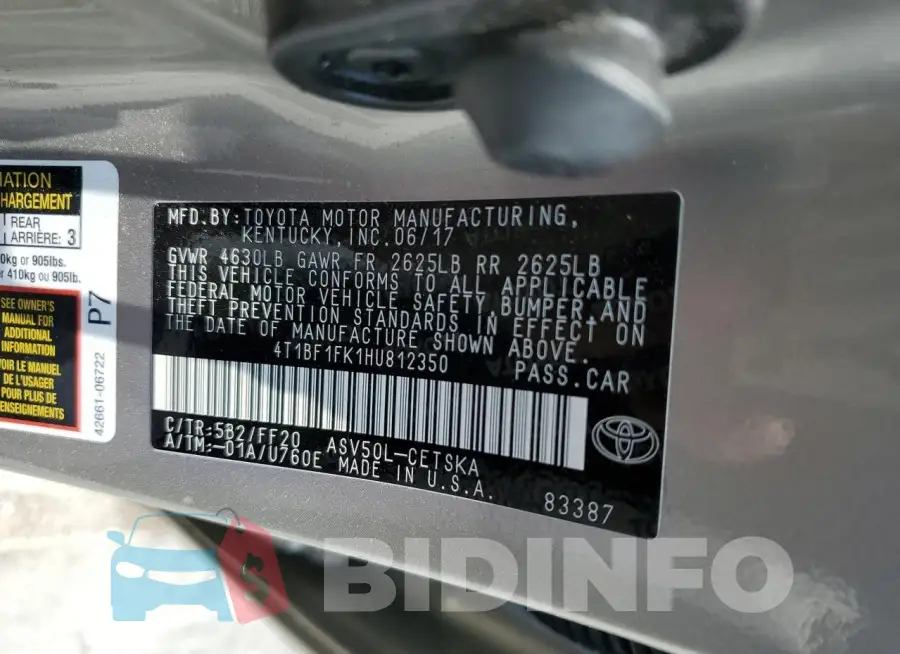 4T1BF1FK1HU812350 Photo# 12