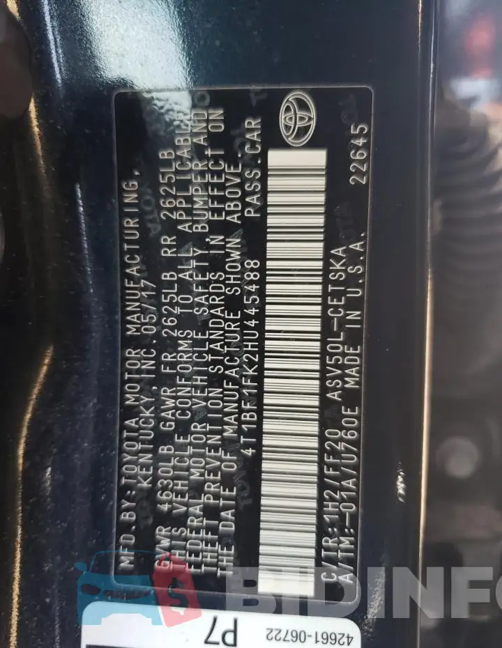 4T1BF1FK2HU445488 Photo# 12