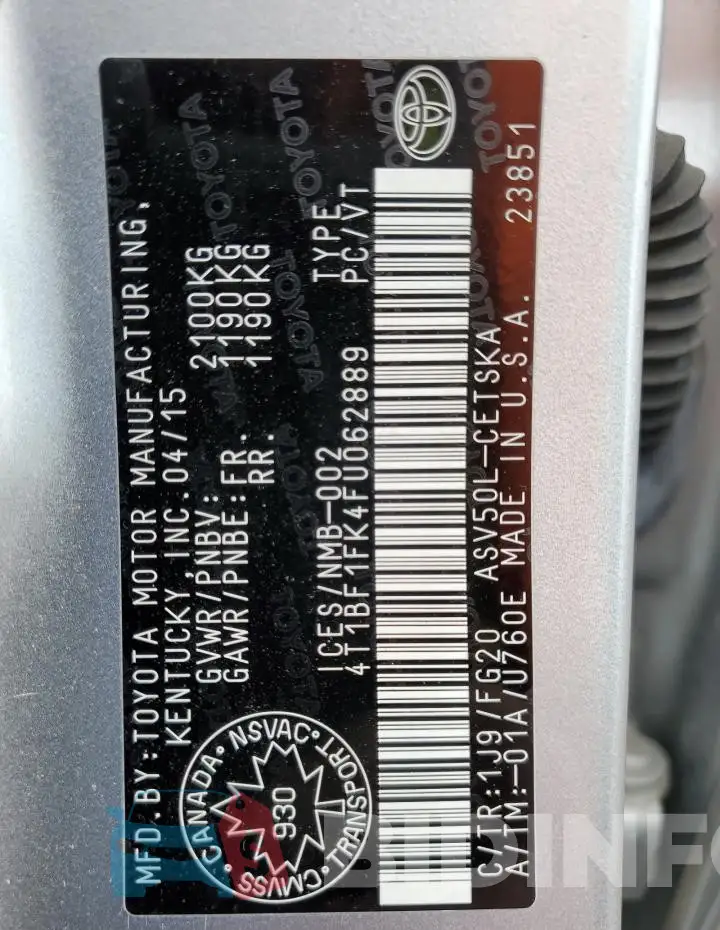 4T1BF1FK4FU062889 Photo# 12