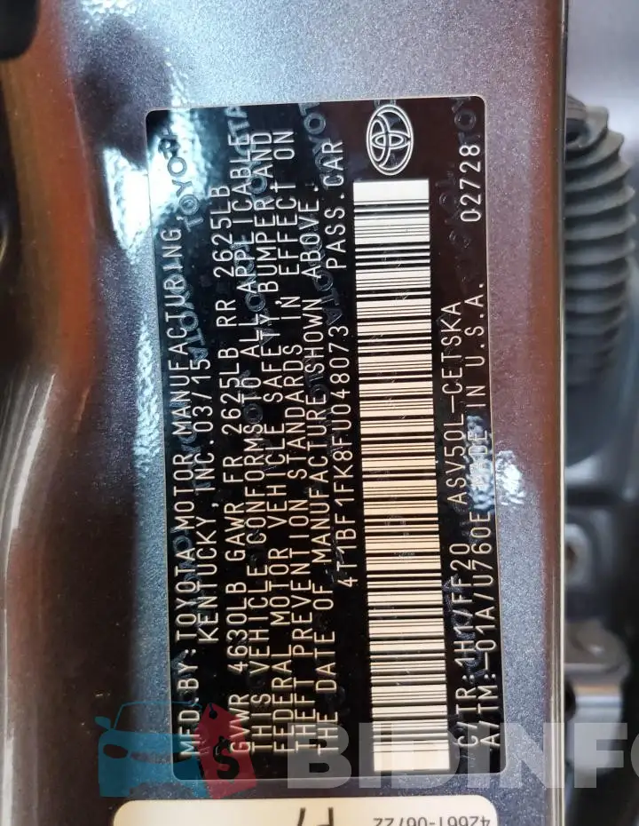 4T1BF1FK8FU048073 Photo# 12