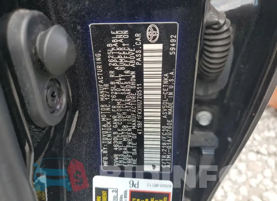 4T1BF1FKXHU720511 Photo# 13