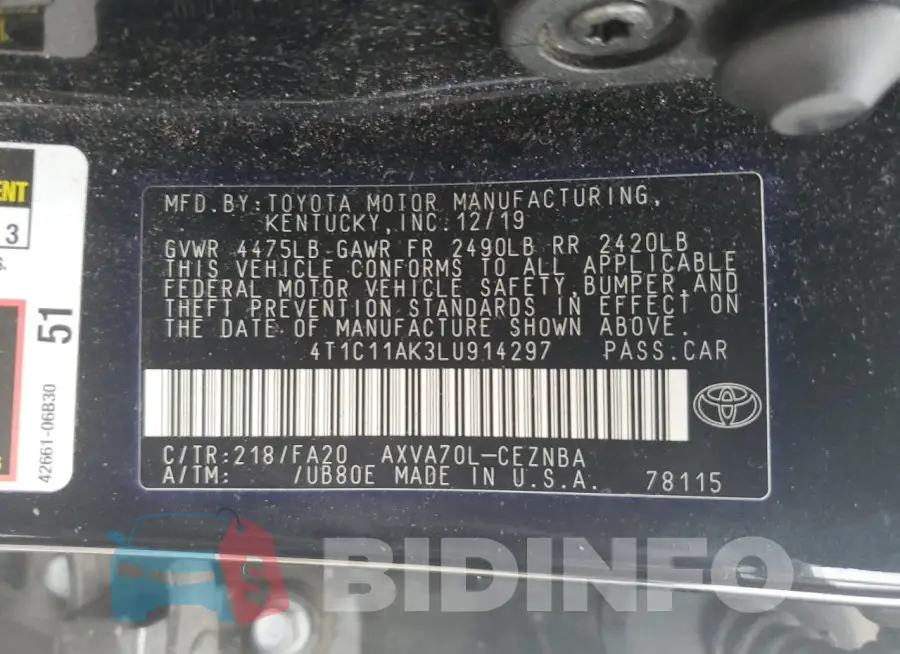 4T1C11AK3LU914297 Photo# 12