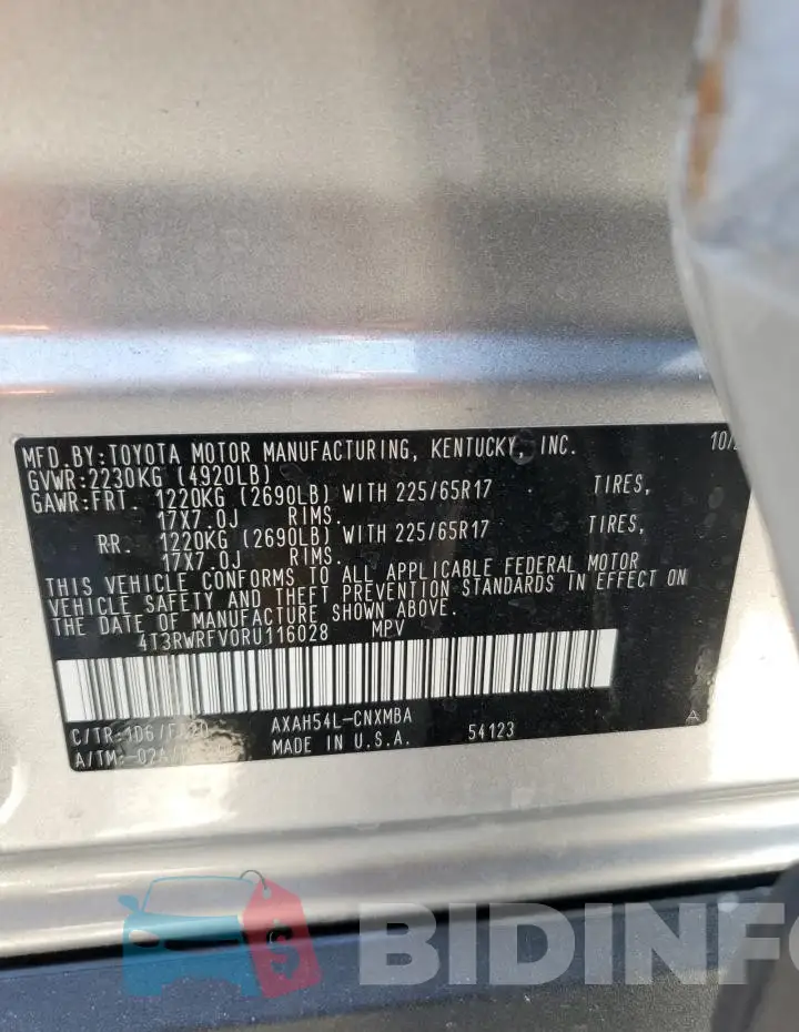 4T3RWRFV0RU116028 Photo# 13