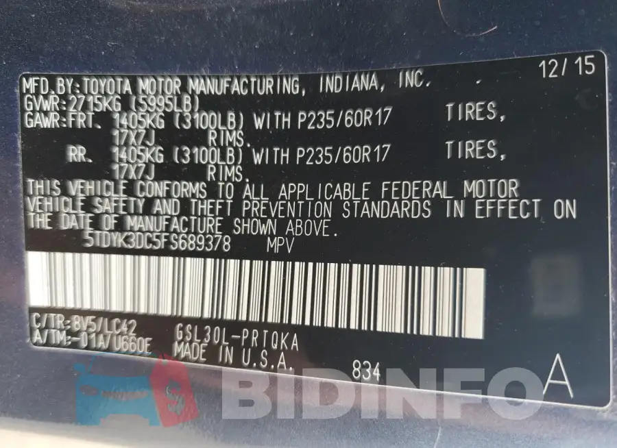 5TDYK3DC5FS689378 Photo# 12
