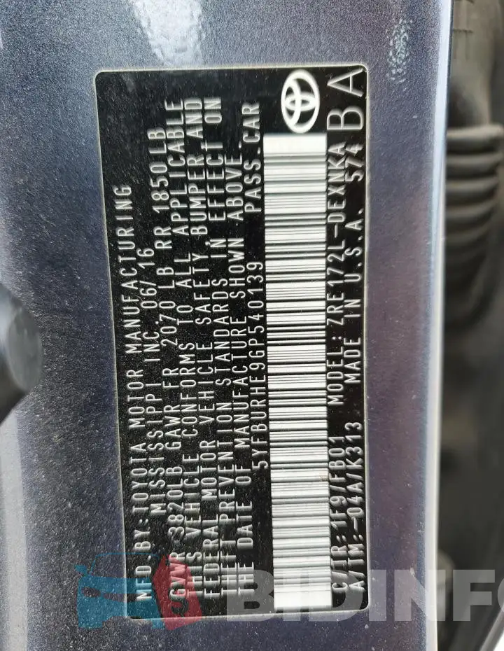 5YFBURHE9GP540139 Photo# 12