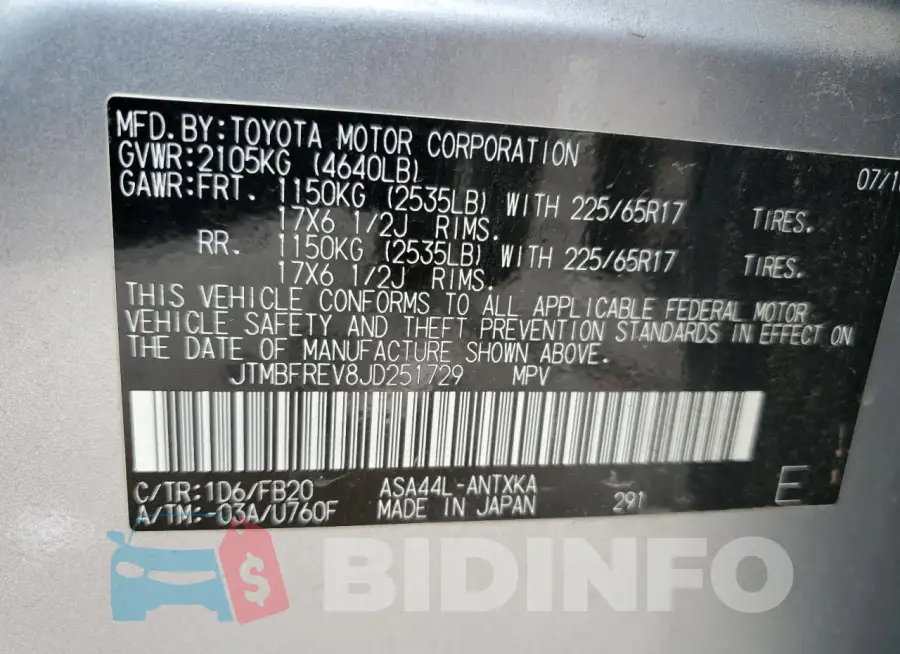 JTMBFREV8JD251729 Photo# 14