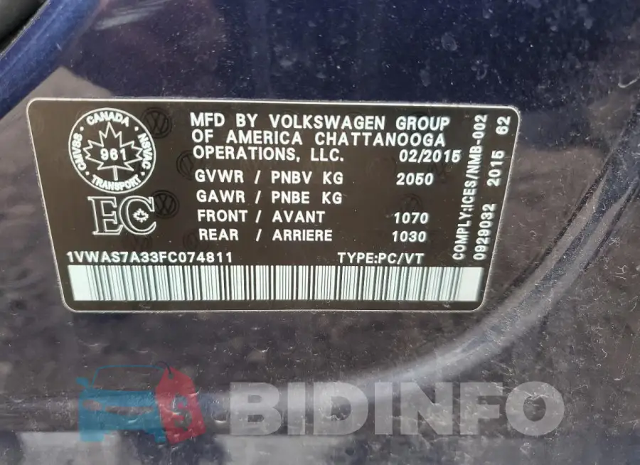 1VWAS7A33FC074811 Photo# 13