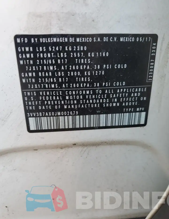 3VV3B7AX0JM002679 Photo# 12