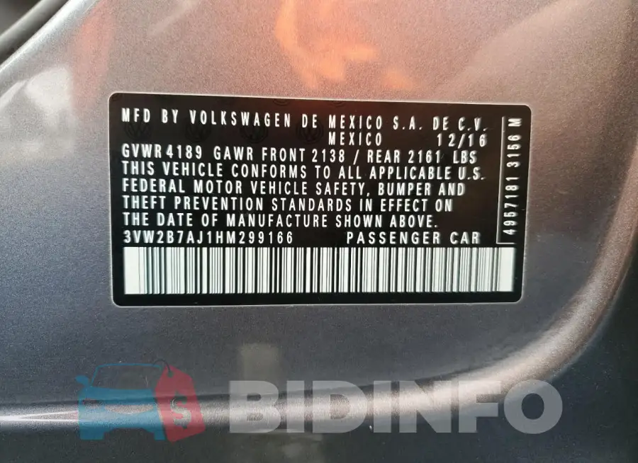 3VW2B7AJ1HM299166 Photo# 12