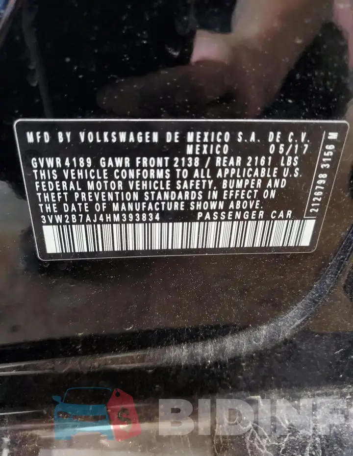 3VW2B7AJ4HM393834 Photo# 12