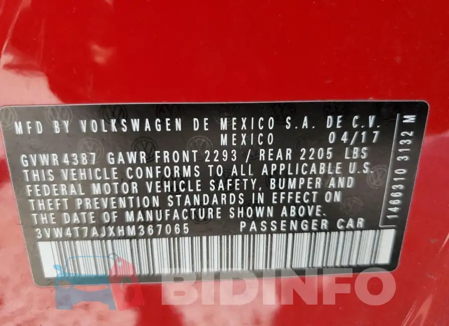 3VW4T7AJXHM367065 Photo# 12