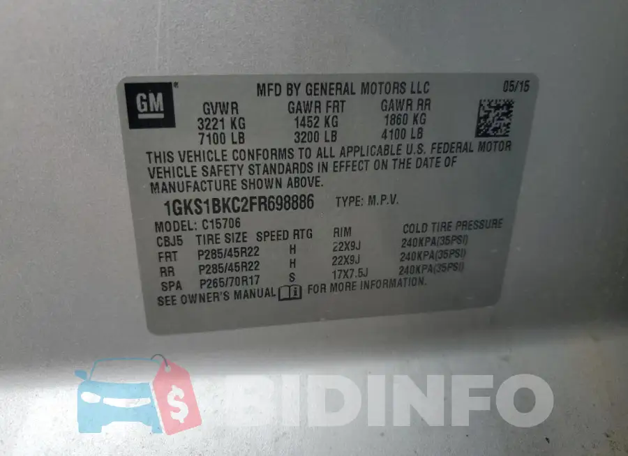 1GKS1BKC2FR698886 Photo# 12