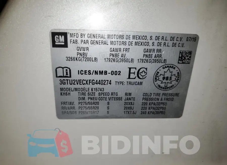 3GTU2VECXFG440274 Photo# 13