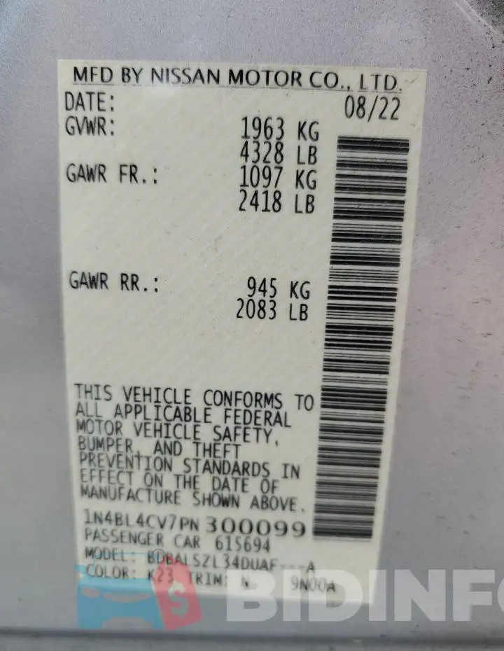 1N4BL4CV7PN300099 Photo# 13