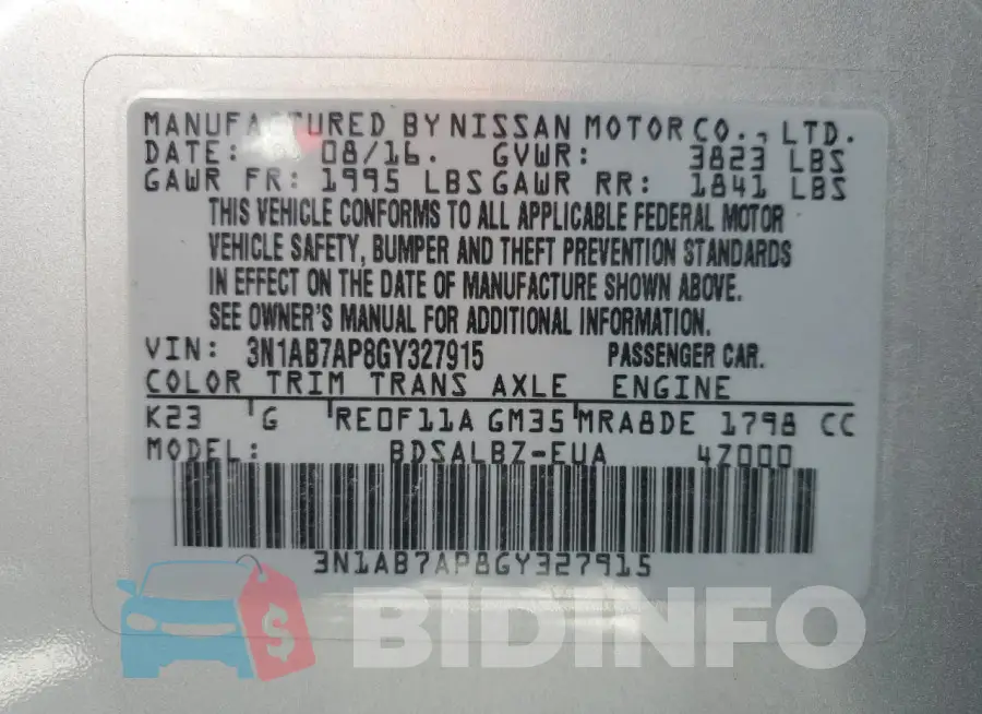 3N1AB7AP8GY327915 Photo# 12