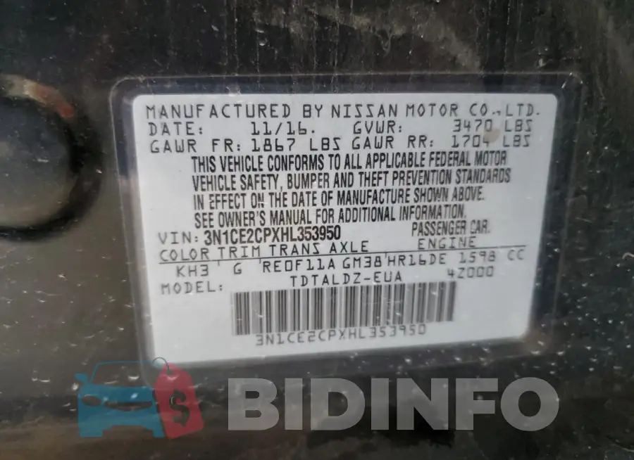 3N1CE2CPXHL353950 Photo# 12
