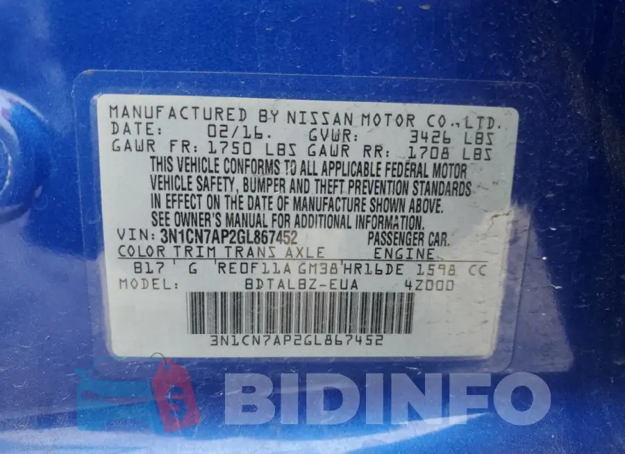 3N1CN7AP2GL867452 Photo# 13