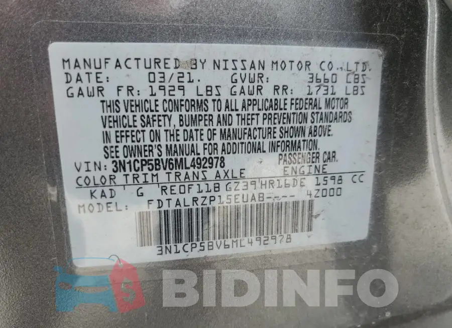 3N1CP5BV6ML492978 Photo# 12