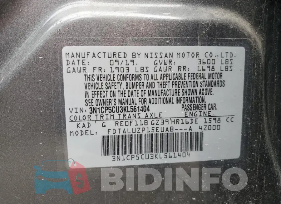 3N1CP5CU3KL561404 Photo# 13