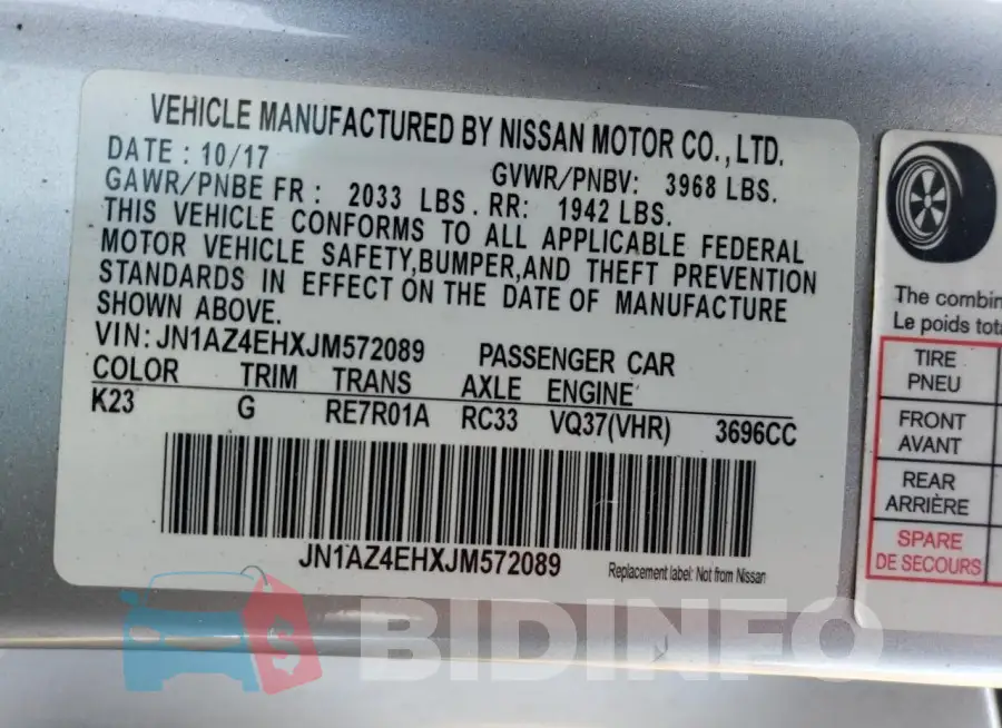 JN1AZ4EHXJM572089 Photo# 12