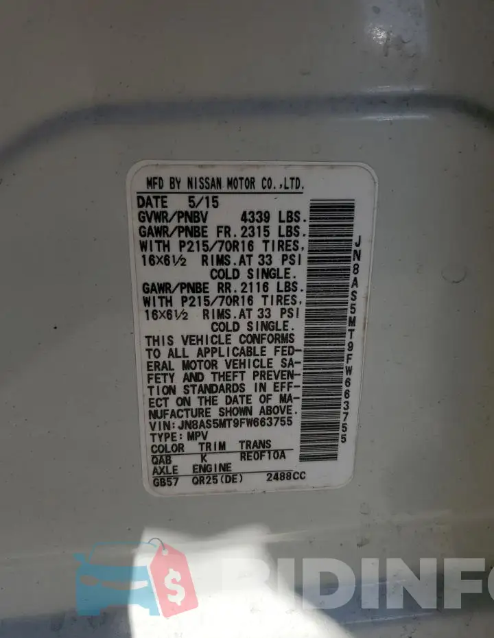 JN8AS5MT9FW663755 Photo# 13