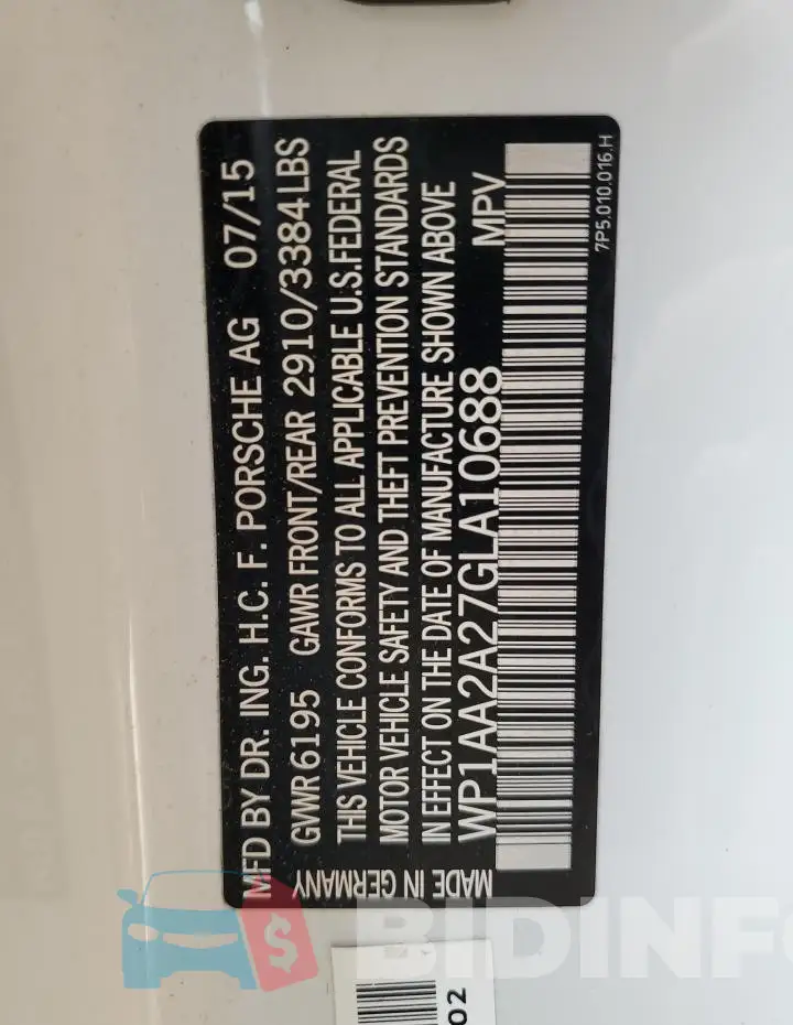 WP1AA2A27GLA10688 Photo# 13