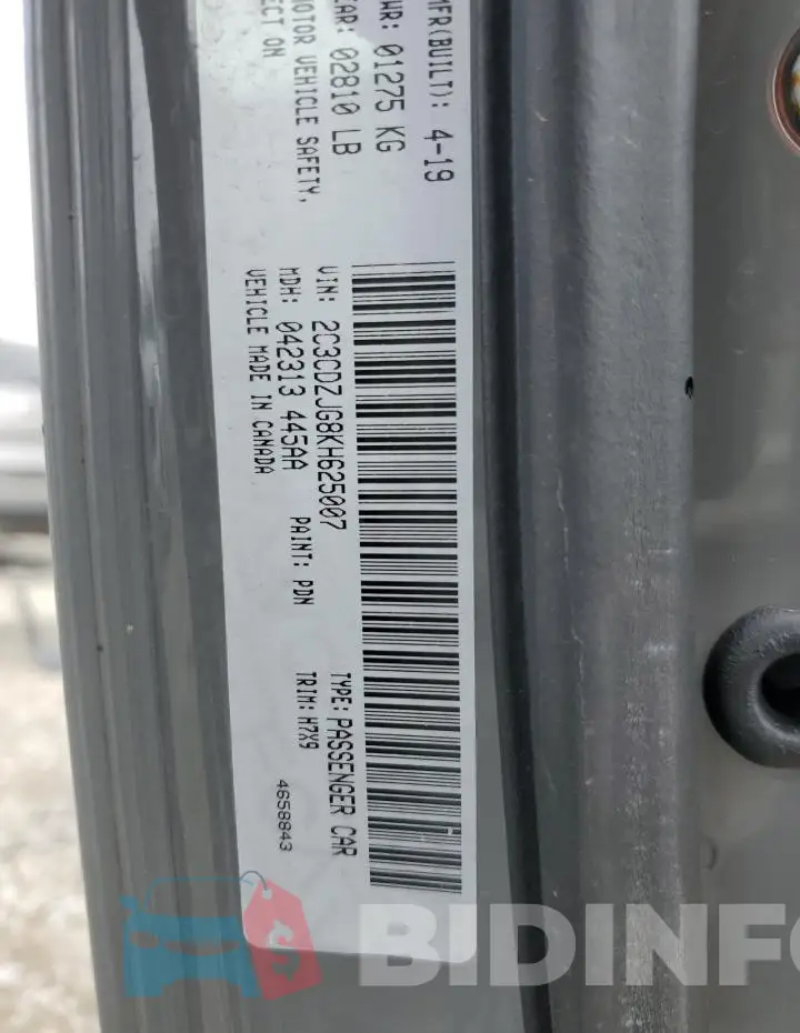 2C3CDZJG8KH625007 Photo# 13