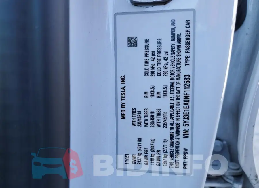 5YJ3E1EA0NF112683 Photo# 12